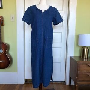 Vintage Original TY Wear Denim Midi Dress M Pocket 90s Revival Minimalist Fall